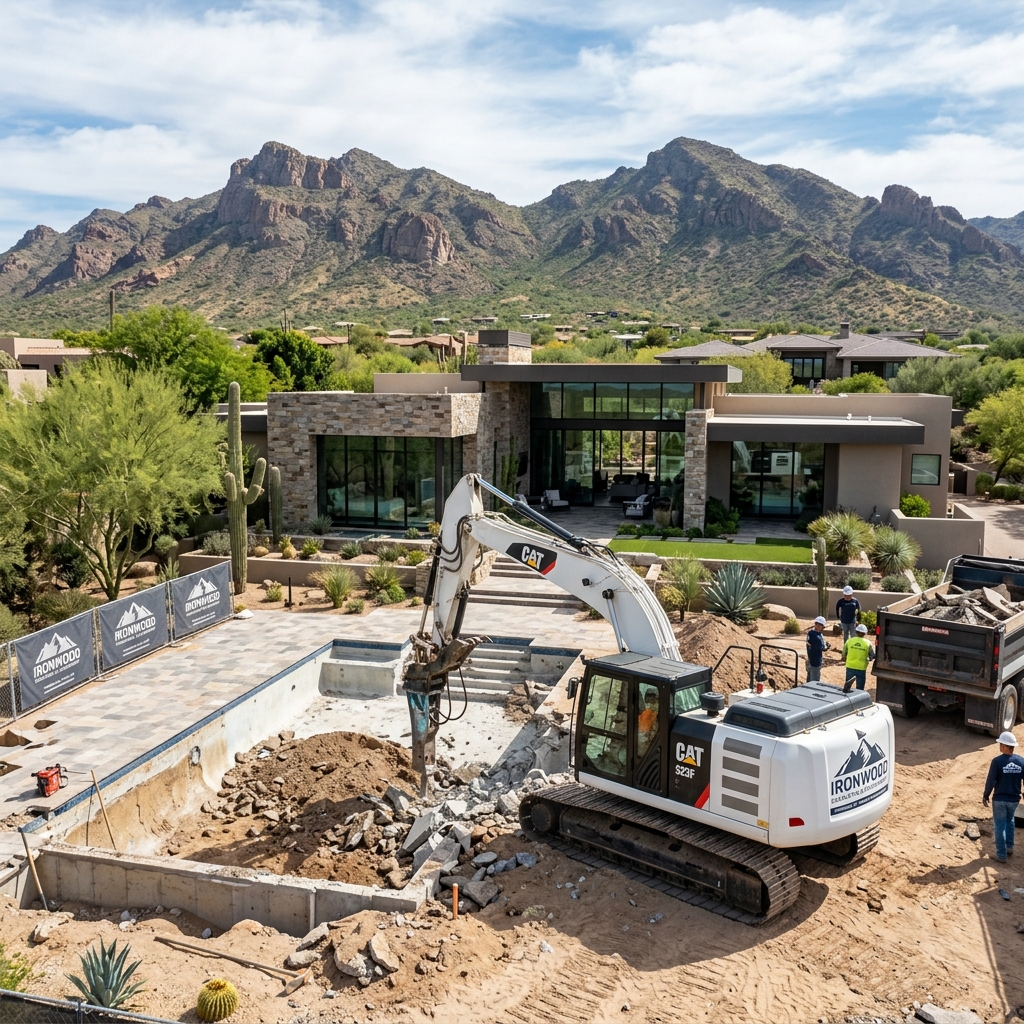 Specialized excavation equipment in Scottsdale caliche